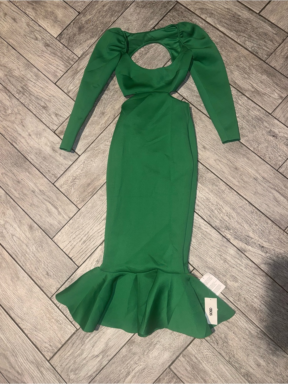 ASOS Emerald Green Long Sleeve Cutout Mermaid Dress